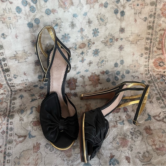 Chloe Black and Gold Heels With Cage Ankle Strap - Picture 4 of 11